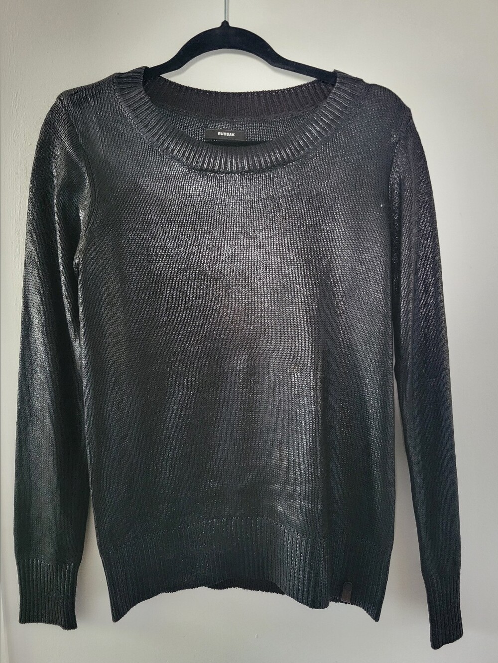 Rudsak Black Metallic Coated Knit Shimmer Sweater - Small